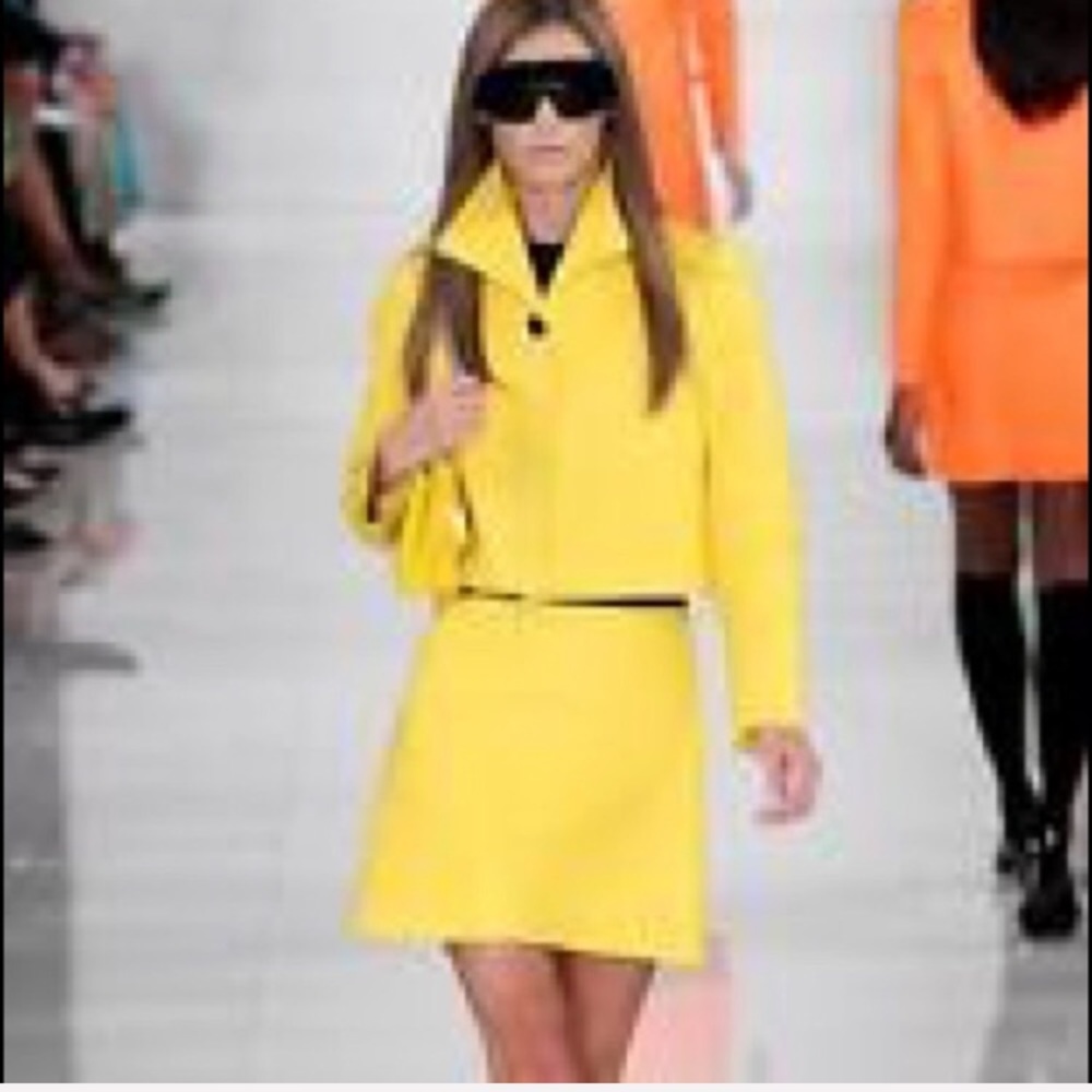 New With Tag Purple Label RL Yellow Lambskin Skirt